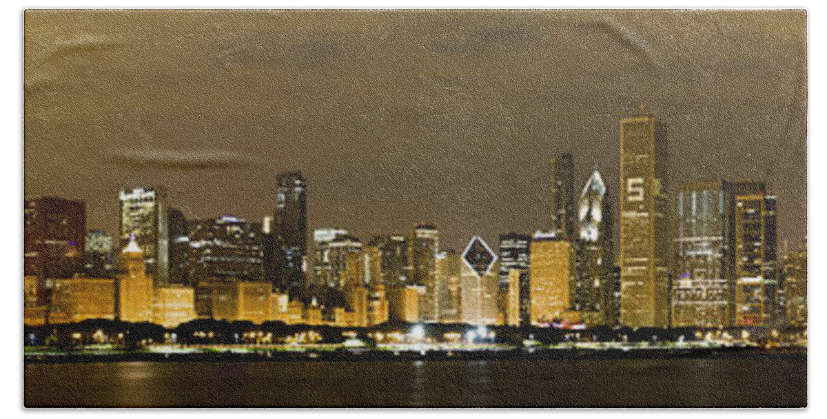 Chicago Skyline Beach Towel featuring the photograph Chicago Skyline at Night by Sebastian Musial