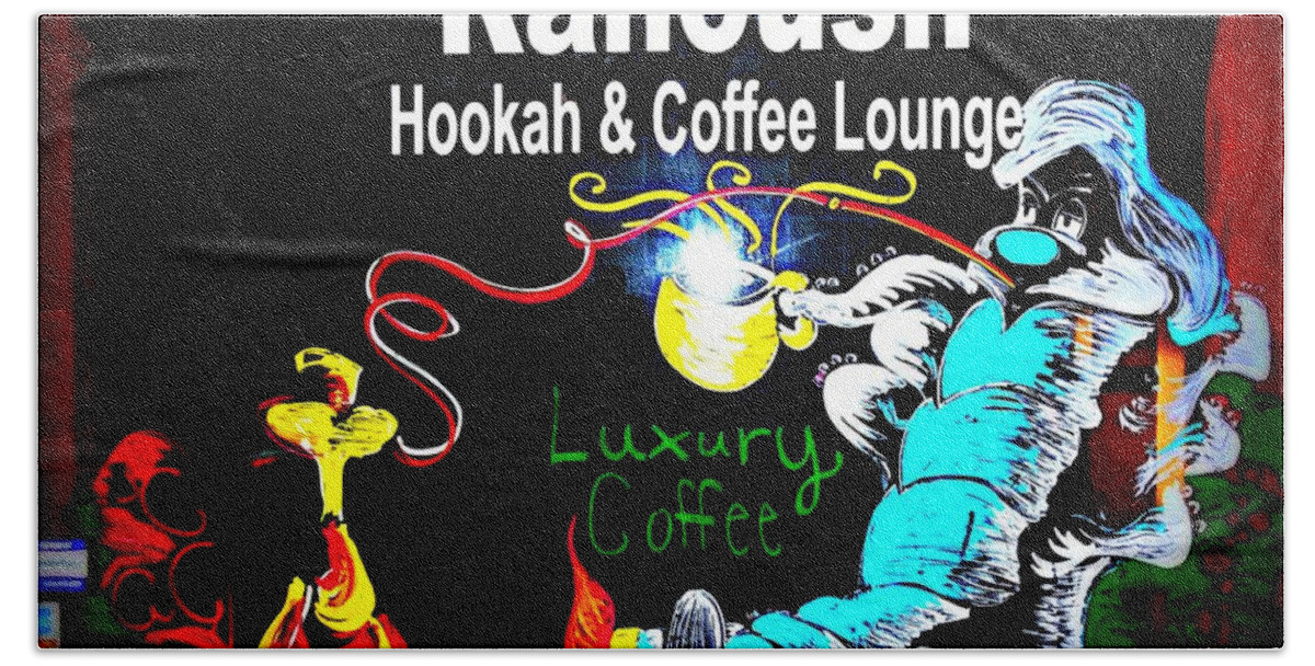  Beach Towel featuring the photograph Ranoush Hookah and Coffee Lounge by Kelly Awad