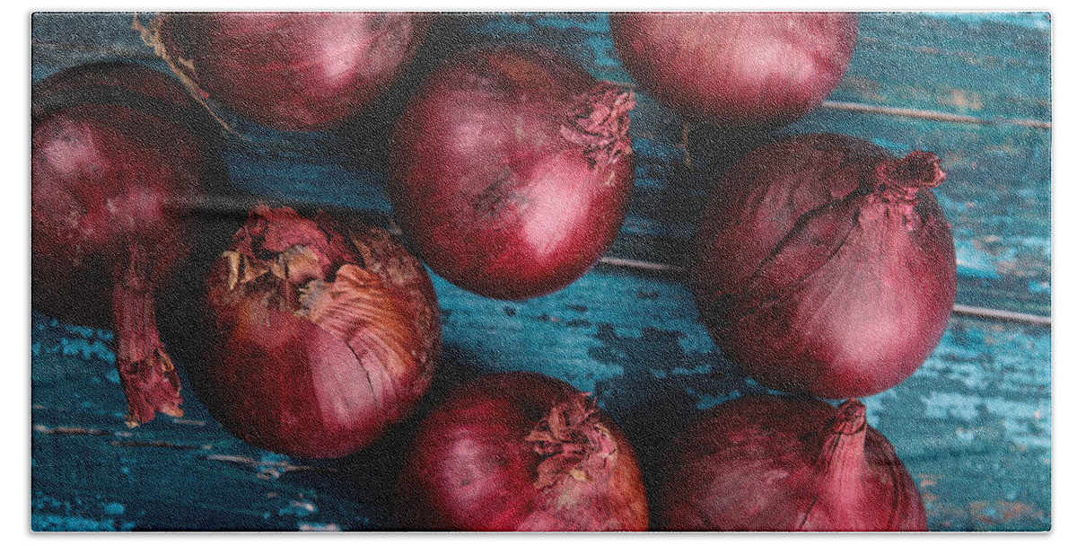 Onion Beach Towel featuring the photograph Red Onions #4 by Nailia Schwarz