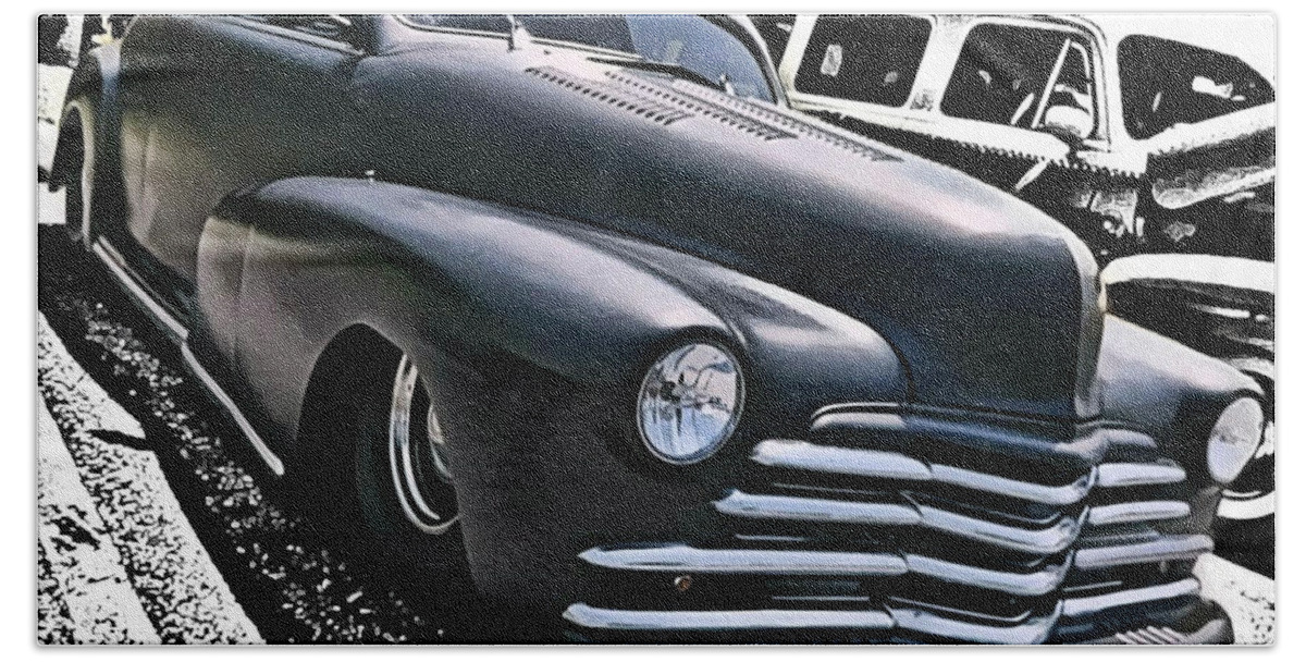 Victor Montgomery Beach Towel featuring the photograph '47 Chevy Lowrider #47 by Vic Montgomery