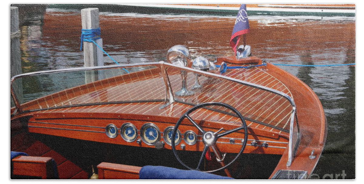 Boat Beach Towel featuring the photograph Chris Craft Sportsman On Lake Geneva by Neil Zimmerman
