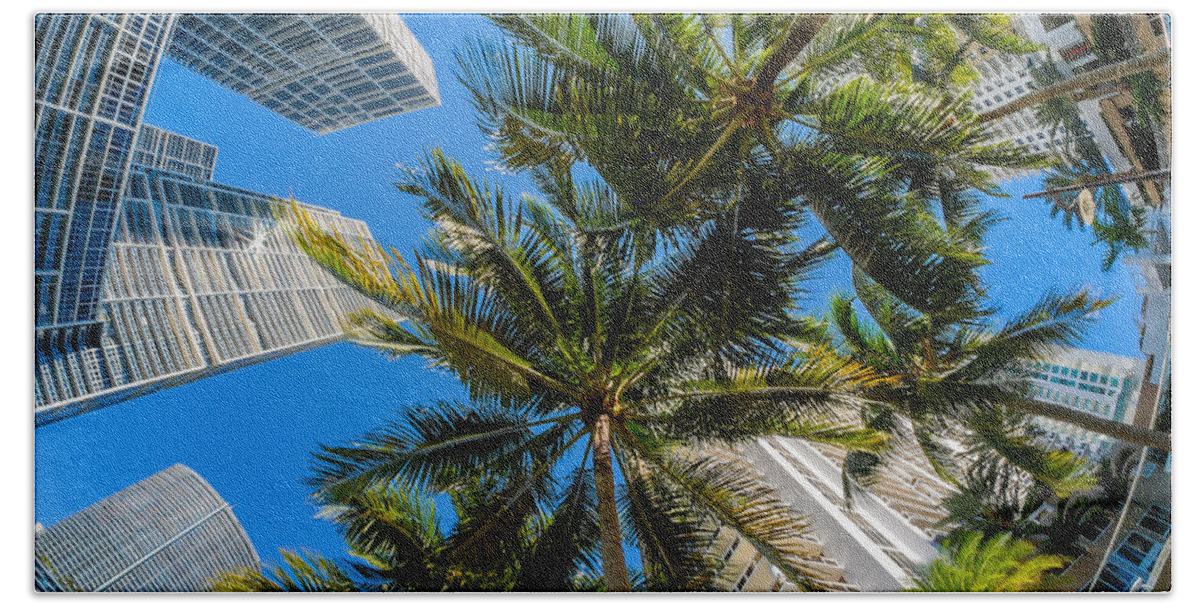 Architecture Beach Towel featuring the photograph Downtown Miami Brickell Fisheye by Raul Rodriguez
