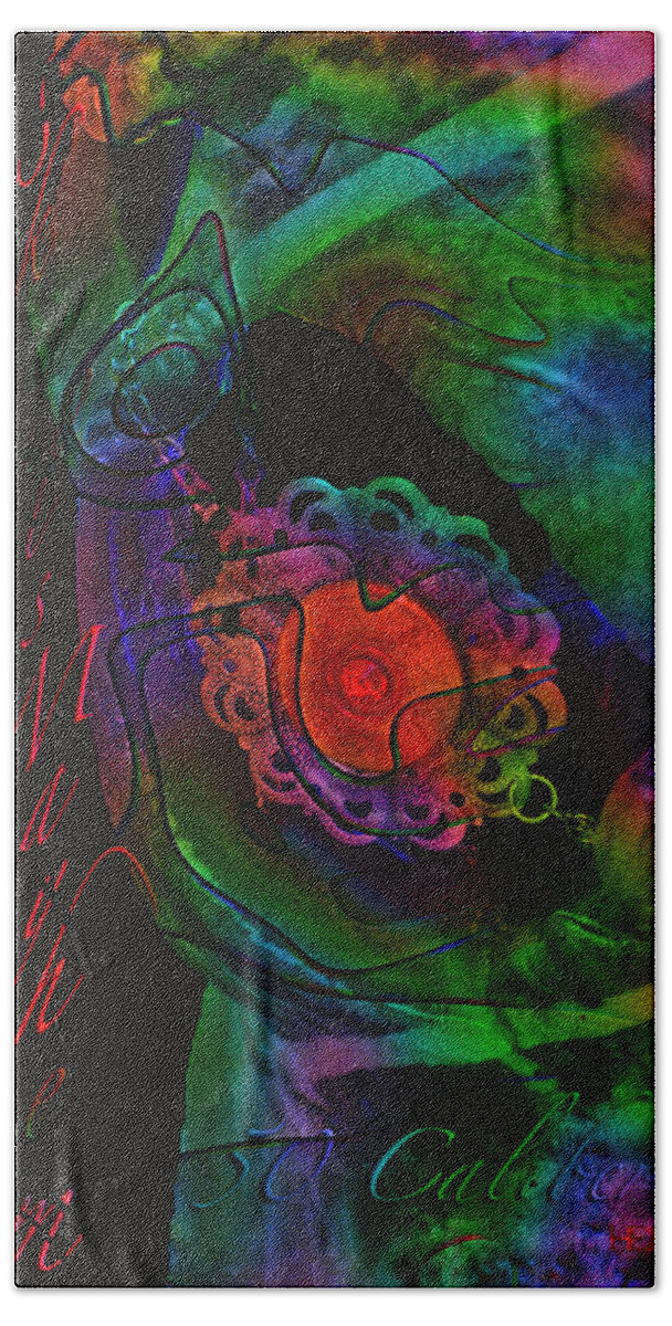 Skull Art Beach Towel featuring the digital art 50 Caliber psychedelic by Mayhem Mediums