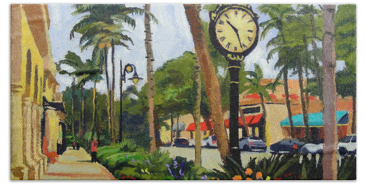 Christine Hopkins Beach Towel featuring the painting 5th Avenue Naples Florida by Christine Hopkins
