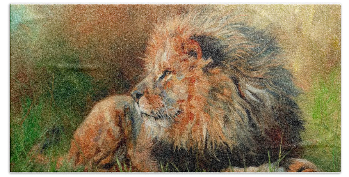 Lion Beach Towel featuring the painting Lion #6 by David Stribbling