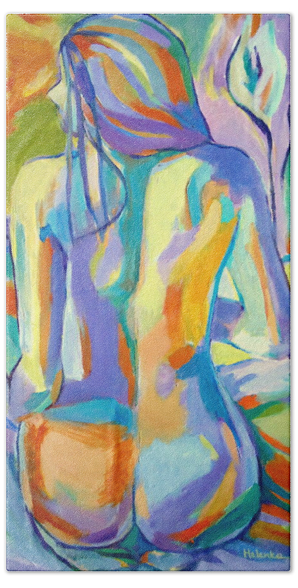 Nude Figures Beach Towel featuring the painting Seated nude by Helena Wierzbicki