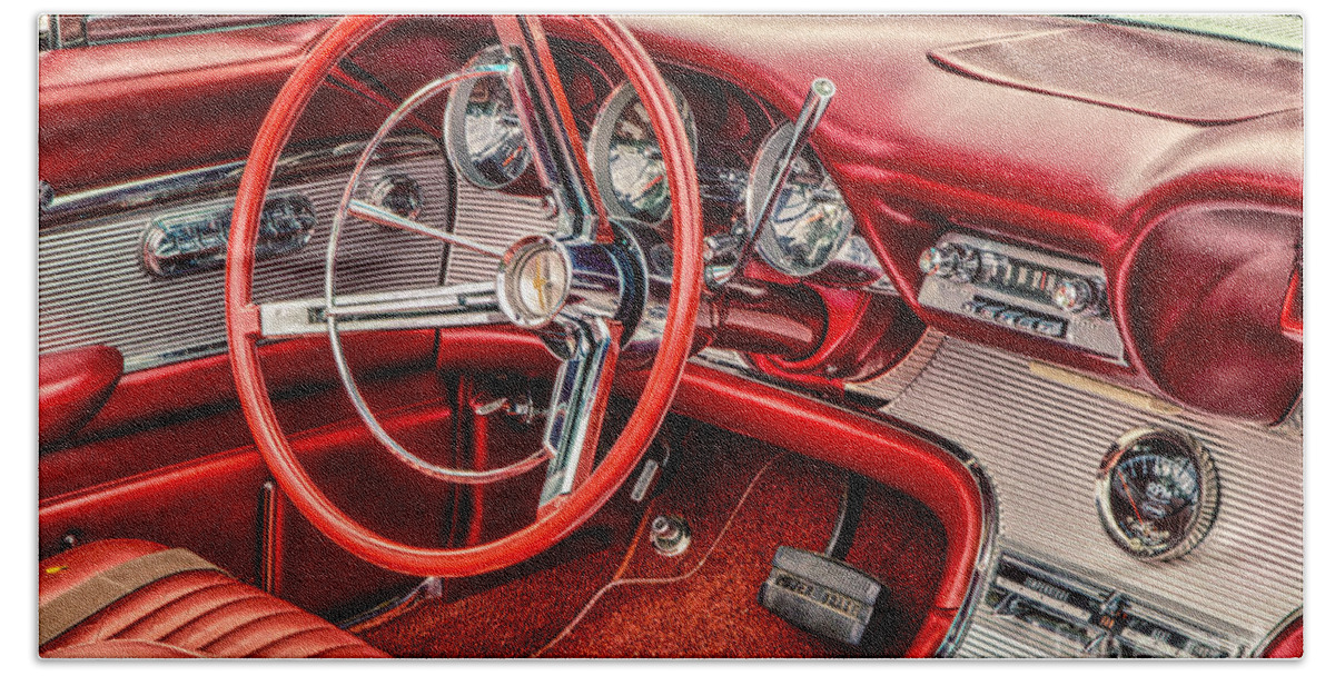 1962 Beach Towel featuring the photograph 62 Thunderbird Interior by Jerry Fornarotto