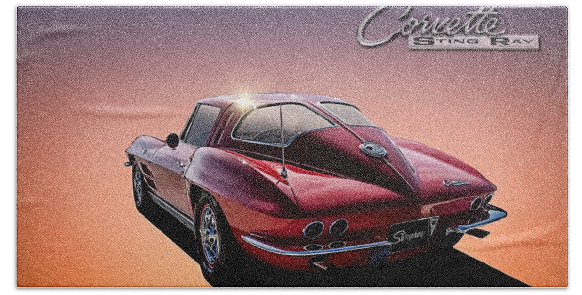 Corvette Beach Towel featuring the digital art '63 Stinger #63 by Douglas Pittman