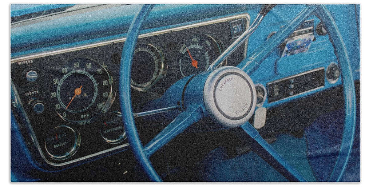 Car Beach Sheet featuring the photograph 68 Chevy Truck Dash by Mark Dodd