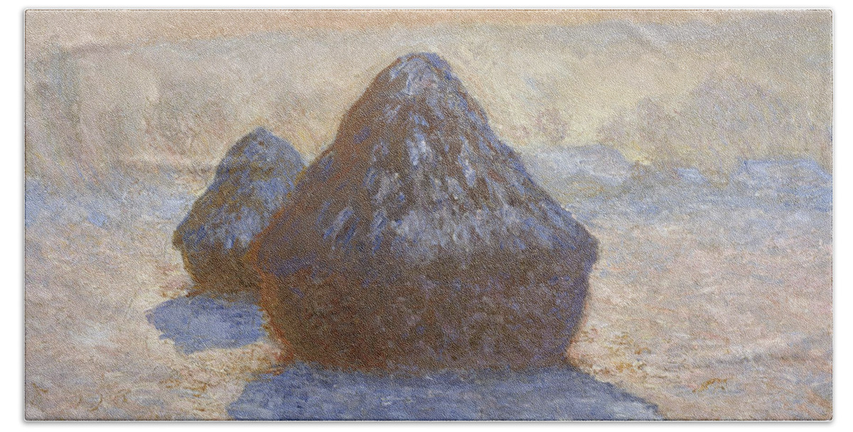 Claude Monet Beach Towel featuring the painting Haystacks #7 by Claude Monet