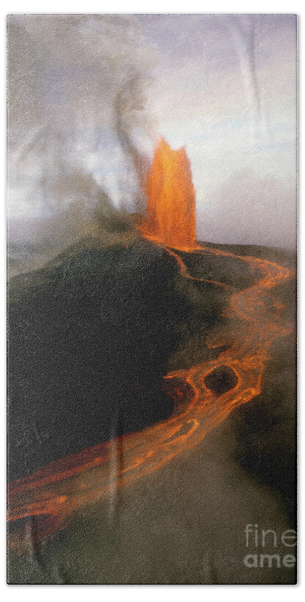 Nature Beach Towel featuring the photograph Lava Fountain At Kilauea Volcano, Hawaii #7 by Douglas Peebles