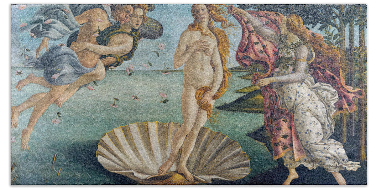 Sandro Botticelli Beach Towel featuring the painting The Birth of Venus #11 by Sandro Botticelli