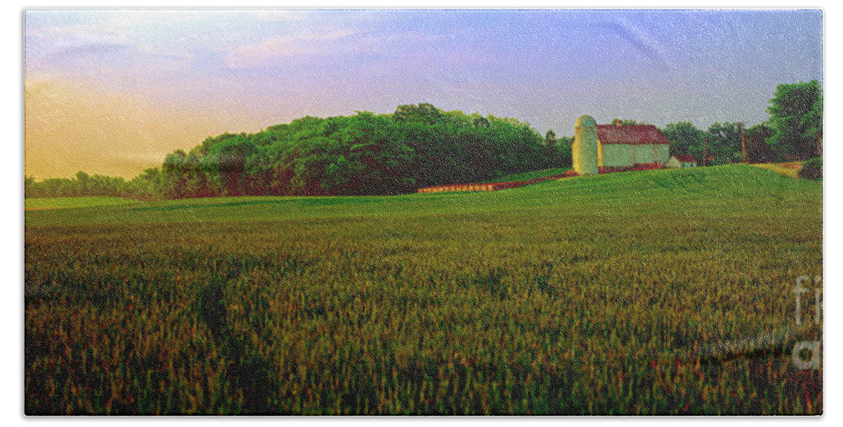 Conley Beach Towel featuring the photograph Conley road, spring, field, barn  by Tom Jelen
