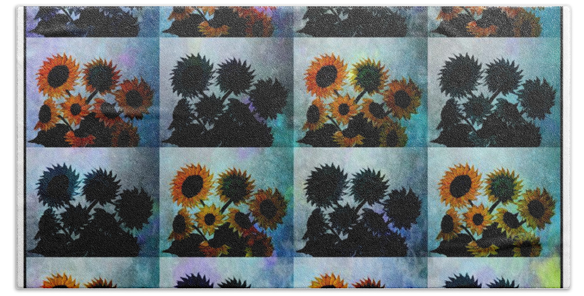 Tiled Sunflowers Duvet Cover Impressionistic Beach Towel featuring the painting Tiled Sunflowers Duvet Cover Impressionistic by Barbara A Griffin
