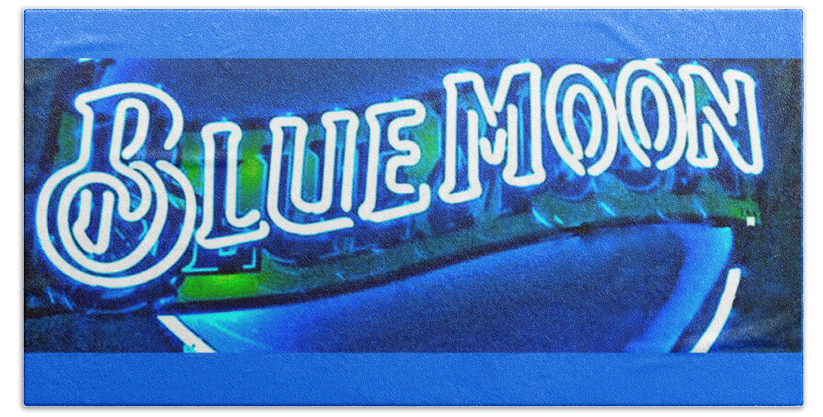 Blue Neon Lighting Beach Towel featuring the digital art Blue Moon In An Aussie Pub by Pamela Smale Williams