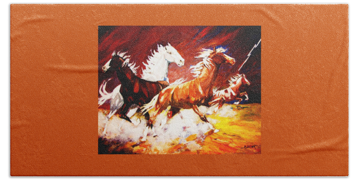 Horses Beach Towel featuring the painting Unexpected Lighting Bolt by Al Brown