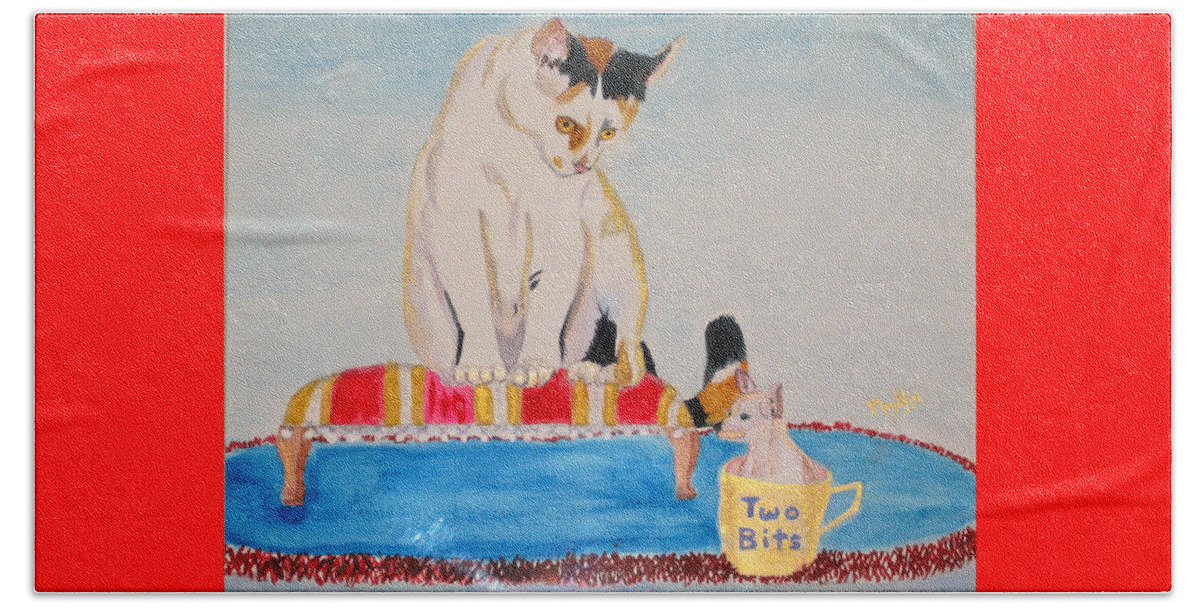 Calico Cat Beach Towel featuring the painting A cup of Chihuahua by Phyllis Kaltenbach