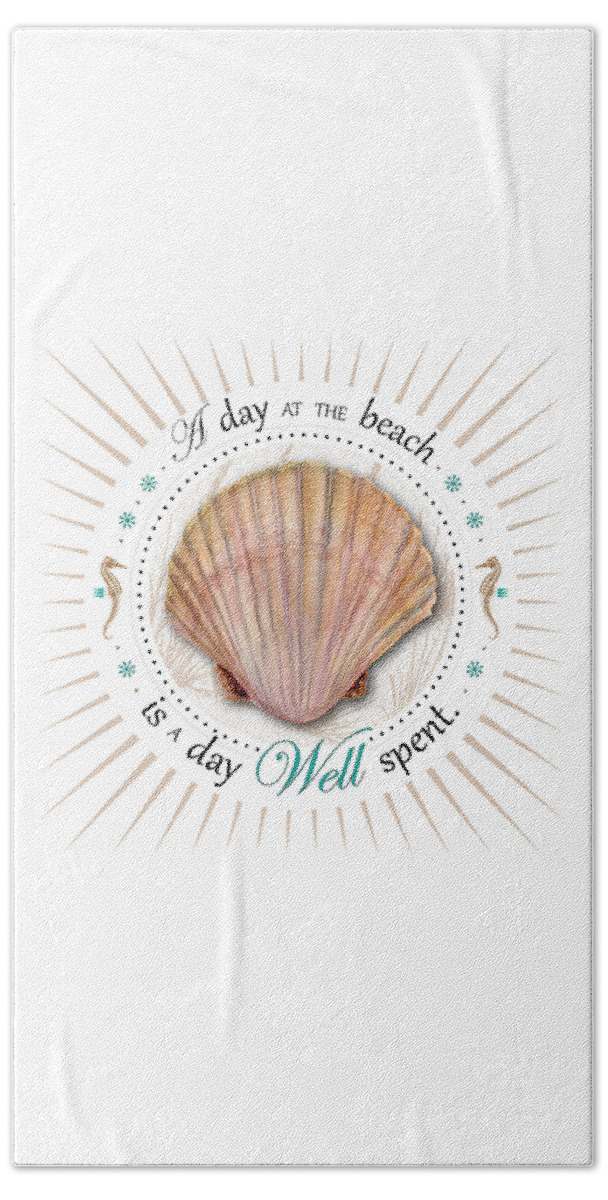 Scallop Beach Towel featuring the painting A day at the beach is a day well spent by Amy Kirkpatrick