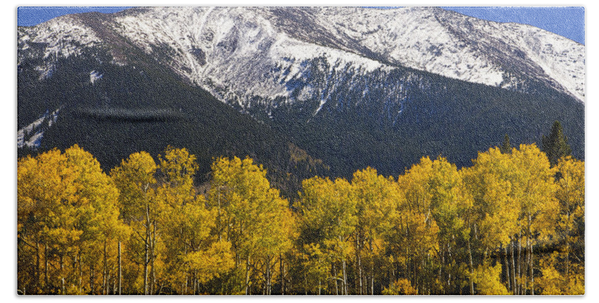 Fall Colors Beach Towel featuring the photograph A Dusting of Snow on the Peaks by Saija Lehtonen