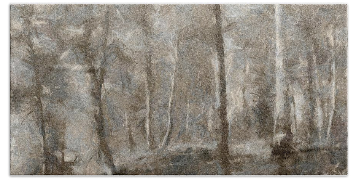 Landscape Beach Towel featuring the mixed media A Foggy Morning In November by Dragica Micki Fortuna