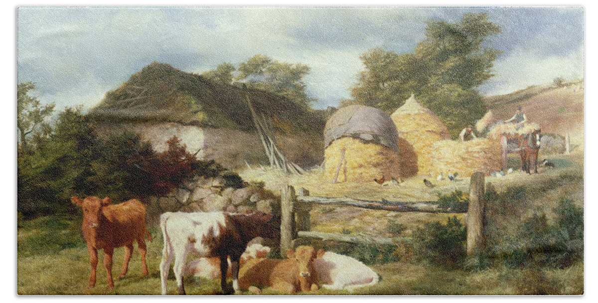 Scottish Beach Sheet featuring the painting A Highland Croft, 1873 by Peter Graham