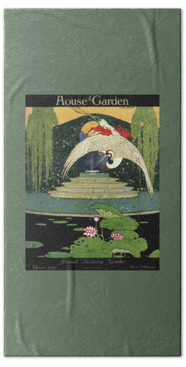 A House And Garden Cover A Bird Over A Pond Beach Sheet