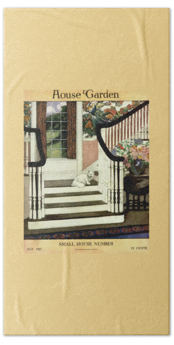 A House And Garden Cover Of A Cat On A Staircase Beach Towel