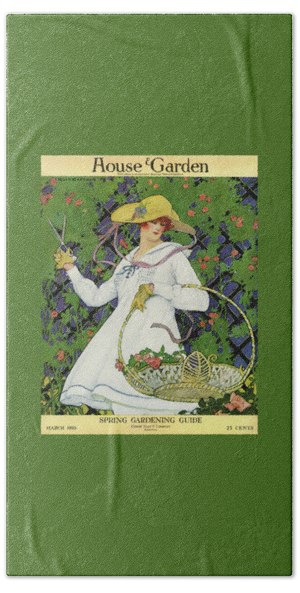 A House And Garden Cover Of A Woman Gardening Beach Sheet