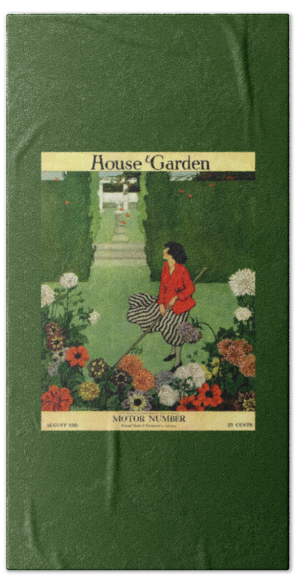 A House And Garden Cover Of A Woman Raking Leaves Beach Towel