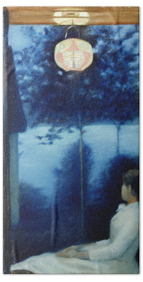 Oda Krohg Beach Towel featuring the painting A Japanese Lantern by Oda Krohg