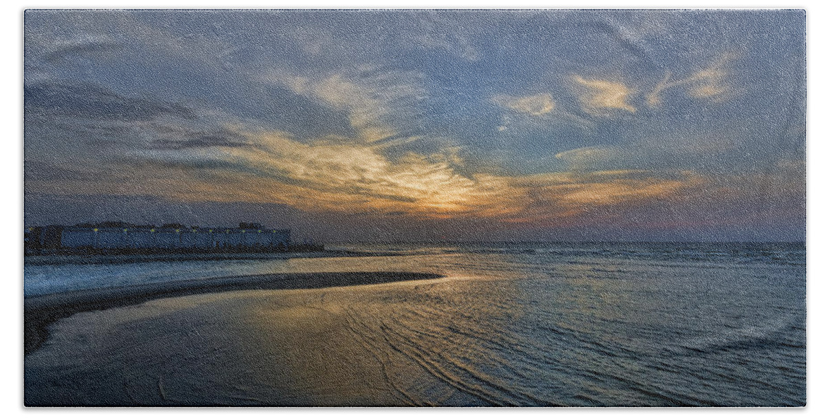 Israel Beach Sheet featuring the photograph a joyful sunset at Tel Aviv port by Ron Shoshani