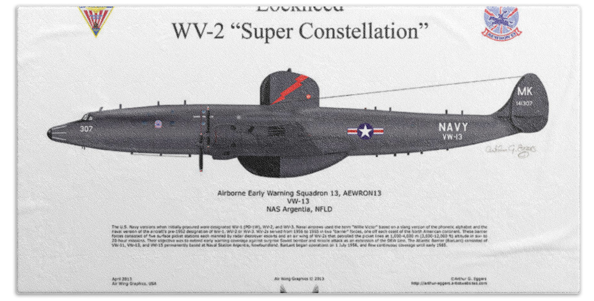 Lockheed Beach Sheet featuring the digital art A Lockheed WV-2 Super Constellation by Arthur Eggers
