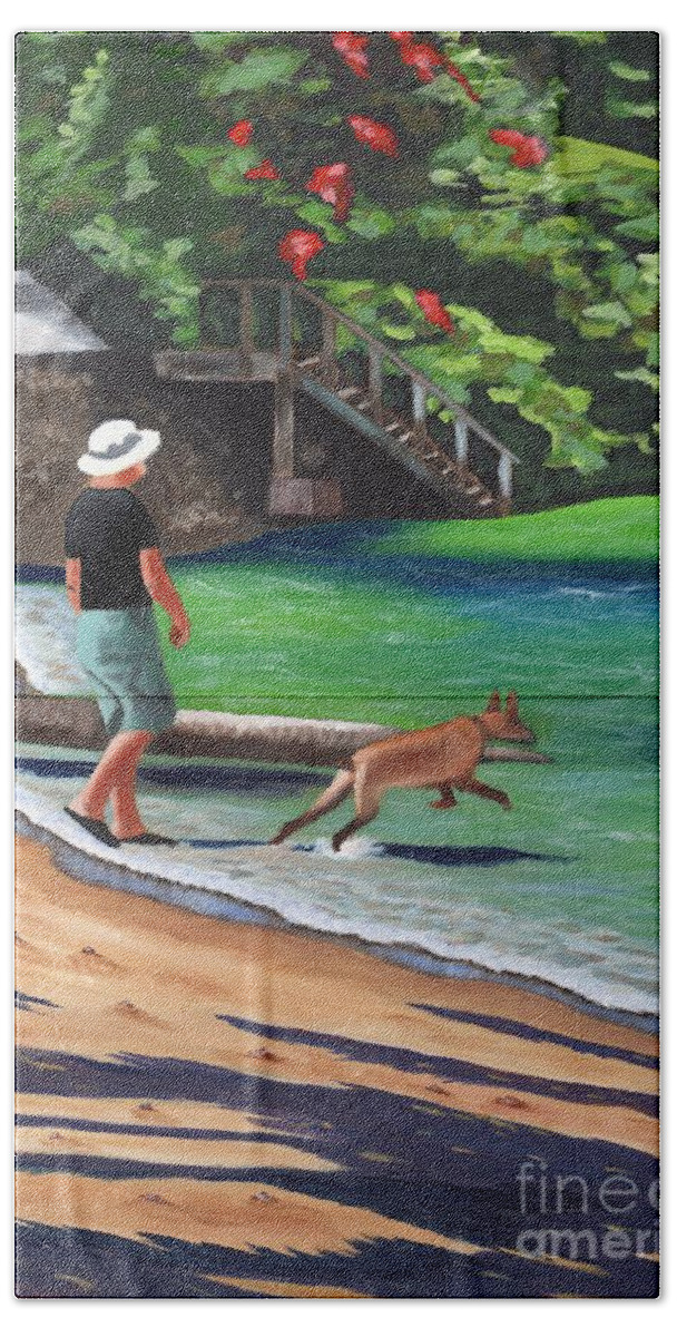 Man Beach Sheet featuring the painting A Man and his Dog by Laura Forde