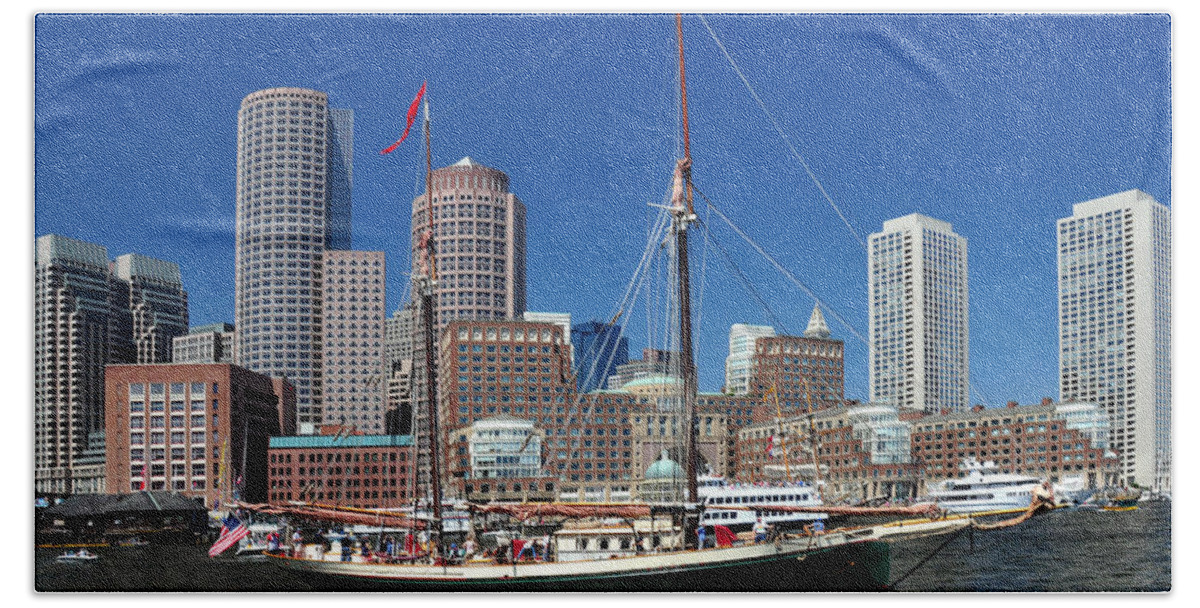 New England's Best Beach Towel featuring the photograph A Ship in Boston Harbor by Mitchell Grosky