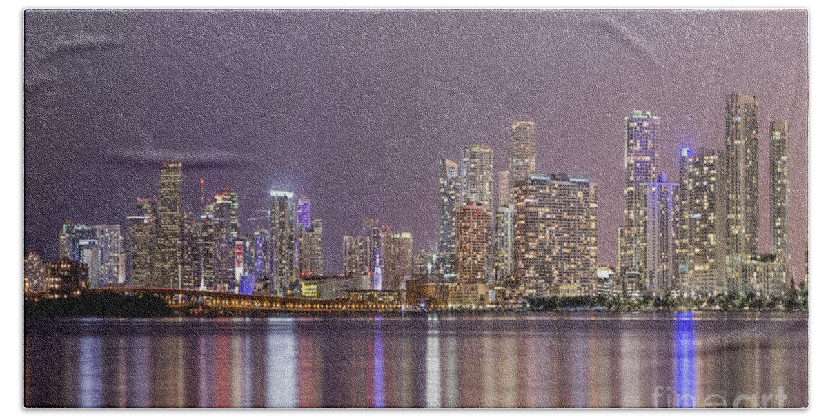 Miami Beach Sheet featuring the photograph A Thousand Lights In The City by Evelina Kremsdorf