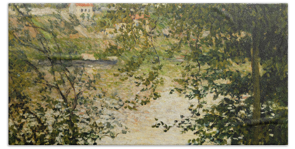 Claude Monet Beach Towel featuring the painting A View Through the Trees of La Grande Jatte Island by Monet by Claude Monet