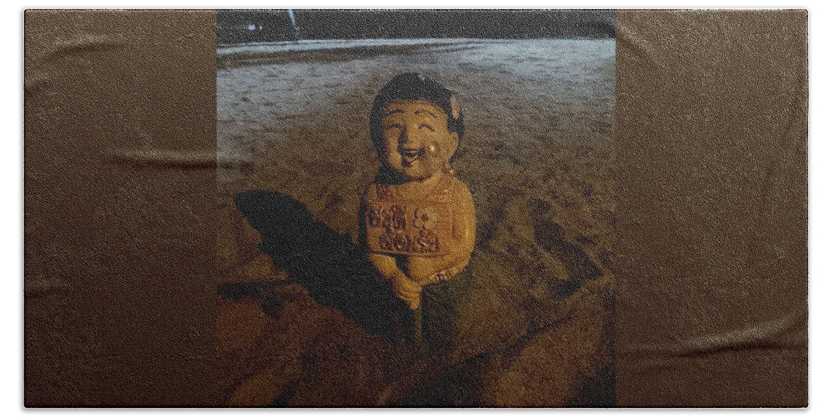  Beach Towel featuring the photograph A Welcoming Friend On My Night Stroll by Mr Photojimsf