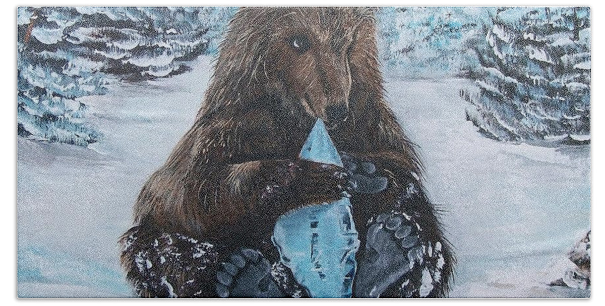 Protected Beach Towel featuring the painting A Young Brown Bear by Sharon Duguay