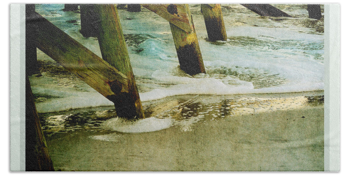 Dock Beach Sheet featuring the photograph AB Pilings by Linda Olsen