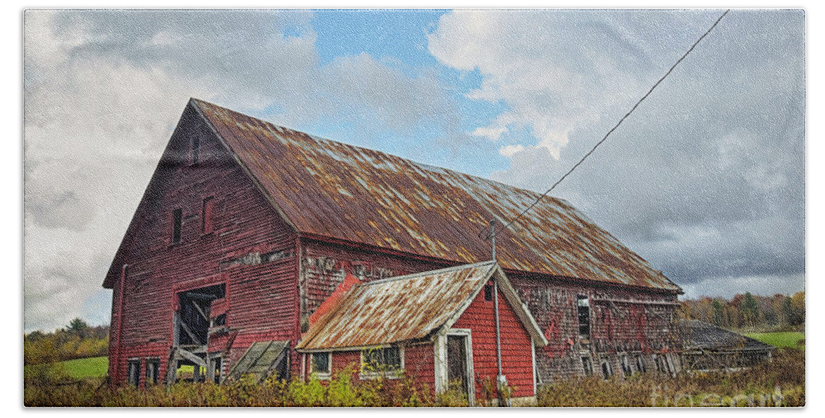 Autumn Beach Sheet featuring the photograph Abandoned Red Barn by Alana Ranney