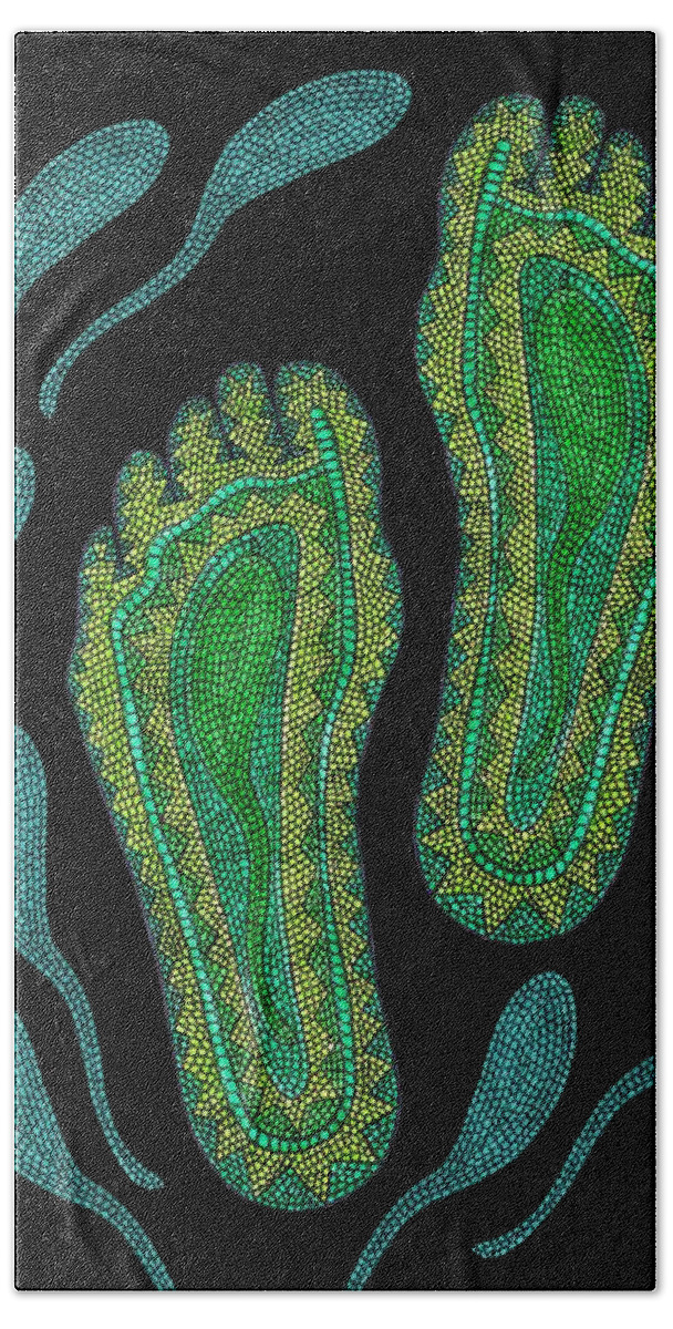 Aboriginal Foot Prints Beach Towel featuring the painting Aboriginal Foot Prints by Barbara St Jean