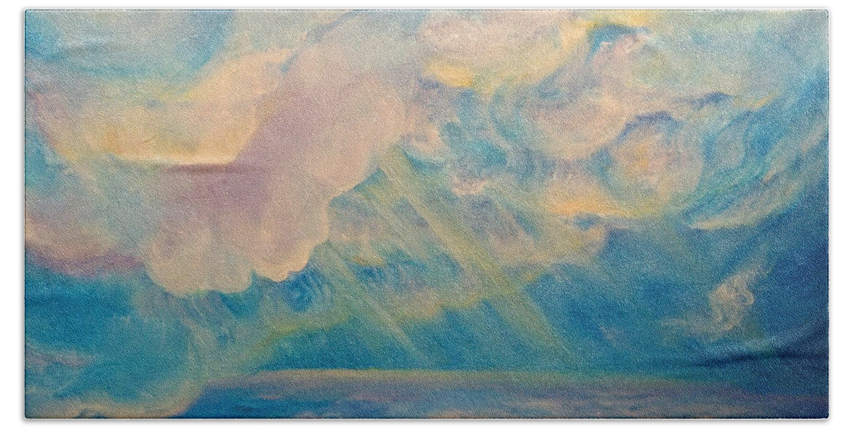Clouds Beach Sheet featuring the painting Above the Sun Splashed Clouds by Anne Cameron Cutri