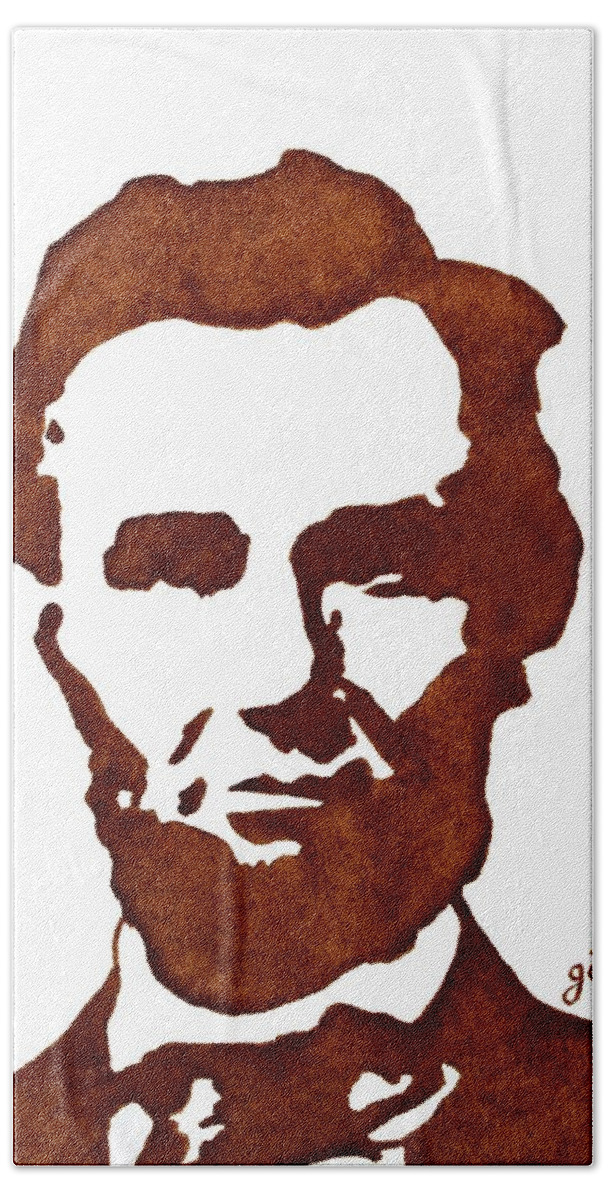 Abraham Lincoln Beach Towel featuring the painting Abraham Lincoln original coffee painting by Georgeta Blanaru
