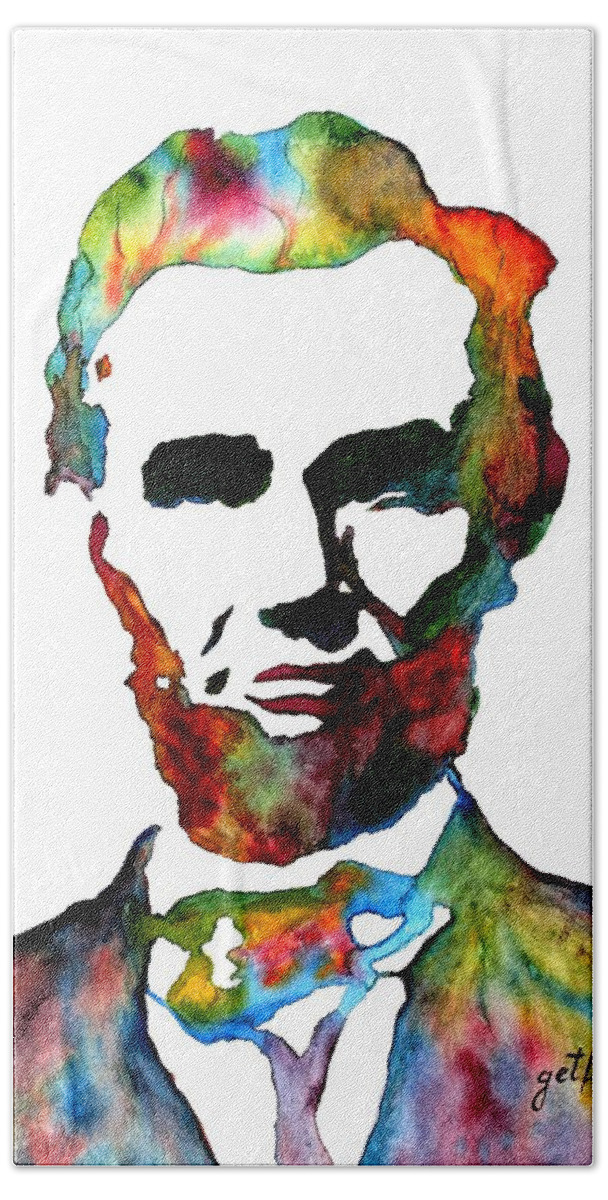Abraham Lincoln Beach Towel featuring the painting Abraham Lincoln original watercolor by Georgeta Blanaru