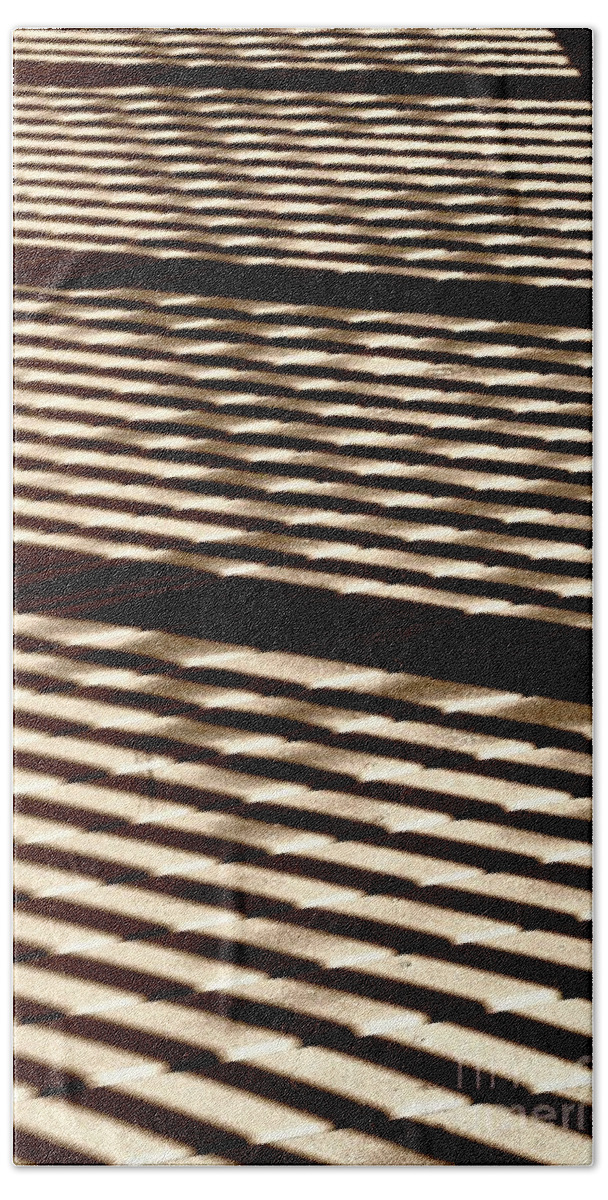Sepia Abstract Beach Towel featuring the photograph Abstract Shadows on Boardwalk by John Harmon
