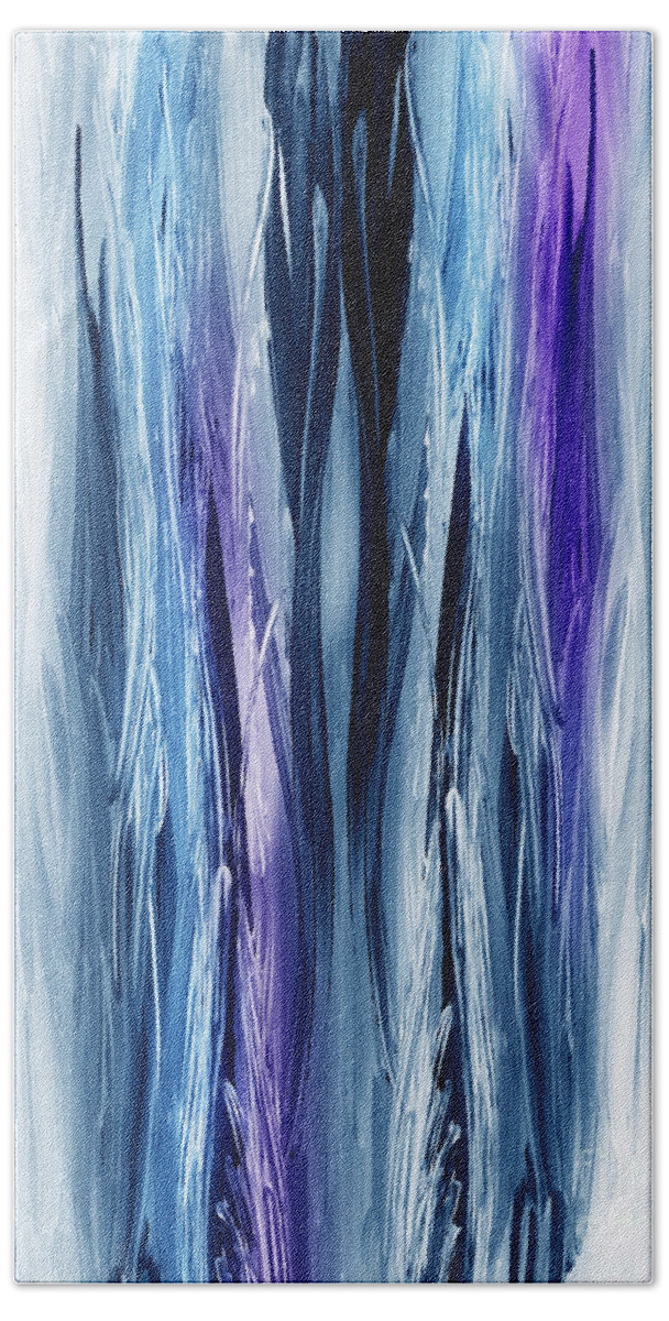 Waterfall Beach Towel featuring the painting Abstract Waterfall Purple Flow by Irina Sztukowski