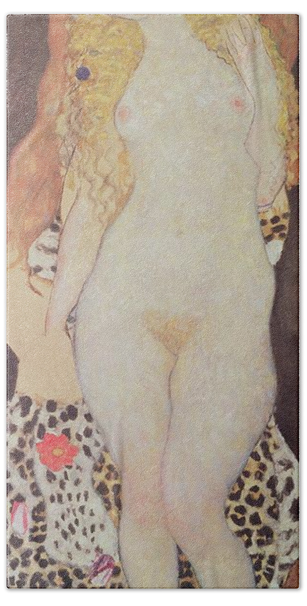 Klimt Beach Towel featuring the painting Adam And Eve by Gustav Klimt