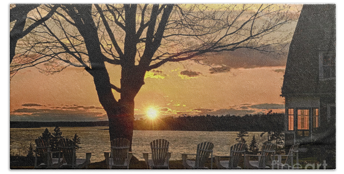 Sunset Beach Sheet featuring the photograph Adirondack Sunset by Brenda Giasson