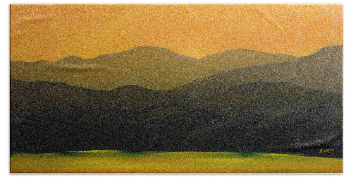 Adirondack Mountains Beach Towel featuring the painting Adirondack Sunset by Stephen J DiRienzo