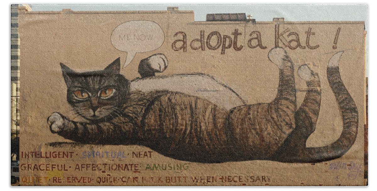 Mural Beach Towel featuring the painting Adopt a Kat or Me Now by Blue Sky